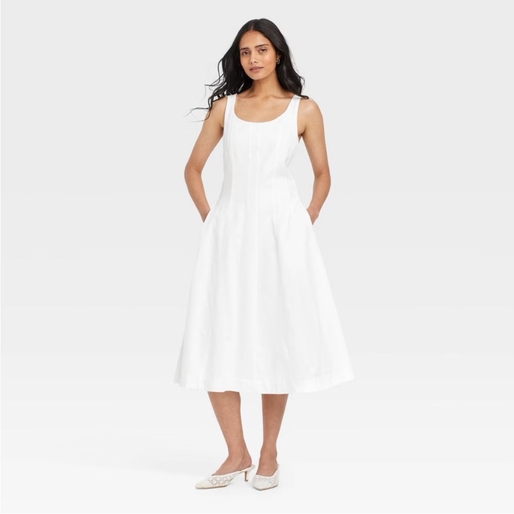 a new day White Sleeveless Midi Corset Fit-and-Flare Dress